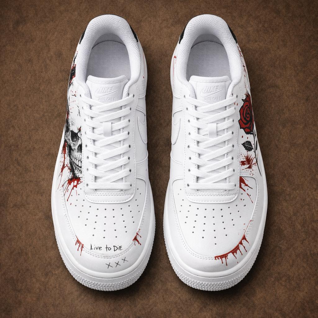 Custom Skull Rose Sneakers,Hand Painted AF1 Streetwear Shoes,Personalized Gift for him