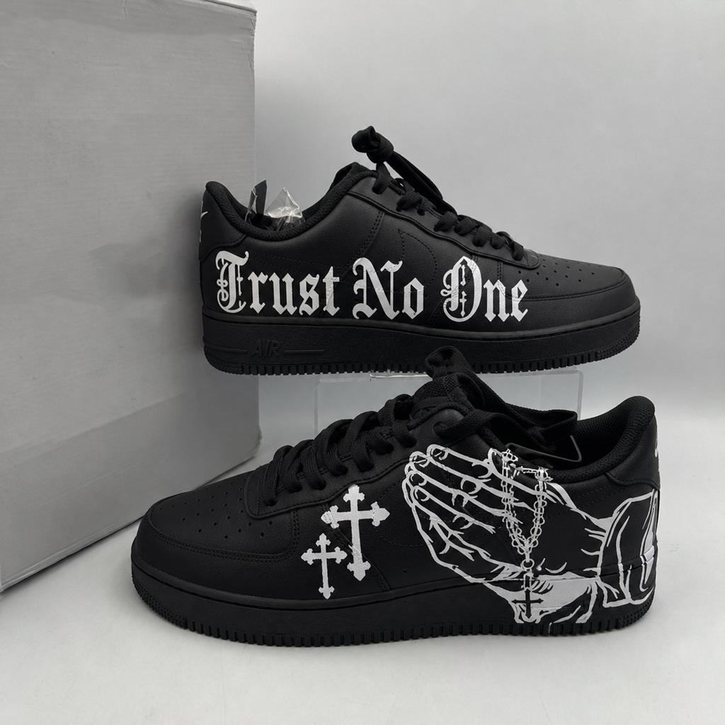 Custom Air Force 1 Black Gothic Sneakers Trust No One Shoes, Sneaker Gift
