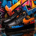 Cyber Drip Painted Sneakers, Hand Painted Air Force 1 Black, Cyberpunk Streetwear AF1
