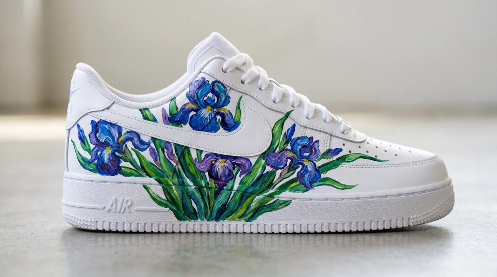 Custom Hand Painted Sneakers, Van Gogh Irises Floral Design, Custom Air Force 1 Style, Art Lover Gift,Anniversary Gift for Her,Birthday Gift