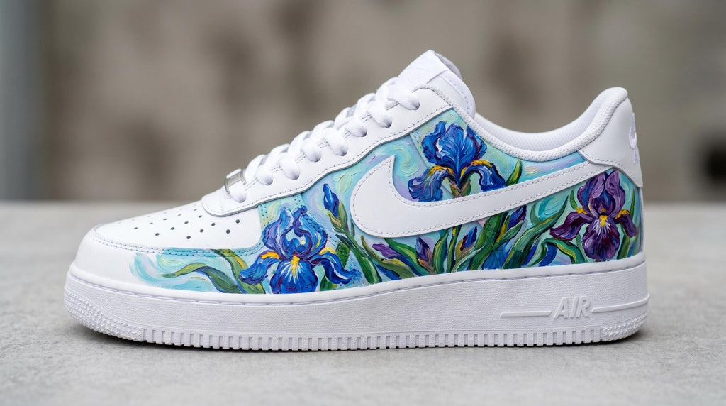 Custom Hand Painted Sneakers, Van Gogh Irises Floral Design, Custom Air Force 1 Style, Art Lover Gift,Anniversary Gift for Her,Birthday Gift