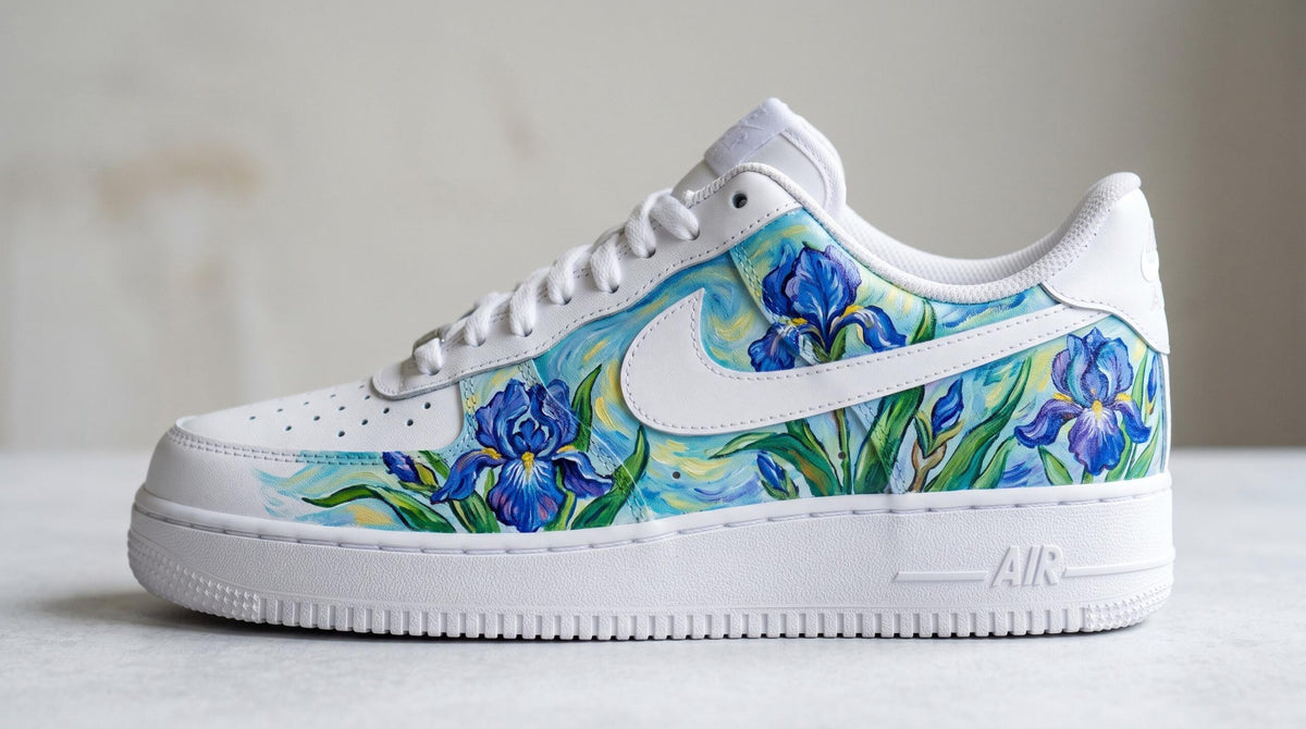 Custom Hand Painted Sneakers, Van Gogh Irises Floral Design, Custom Air Force 1 Style, Art Lover Gift,Anniversary Gift for Her,Birthday Gift