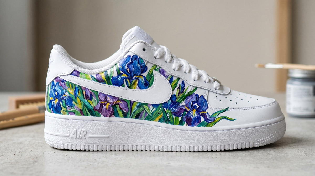Custom Hand Painted Sneakers, Van Gogh Irises Floral Design, Custom Air Force 1 Style, Art Lover Gift,Anniversary Gift for Her,Birthday Gift