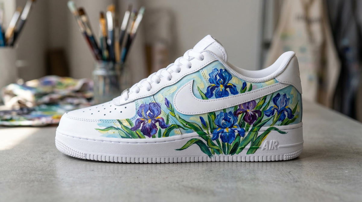 Custom Hand Painted Sneakers, Van Gogh Irises Floral Design, Custom Air Force 1 Style, Art Lover Gift,Anniversary Gift for Her,Birthday Gift