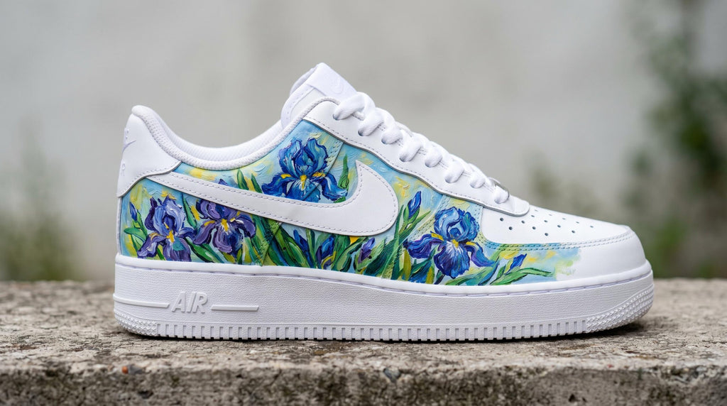 Custom Hand Painted Sneakers, Van Gogh Irises Floral Design, Custom Air Force 1 Style, Art Lover Gift,Anniversary Gift for Her,Birthday Gift