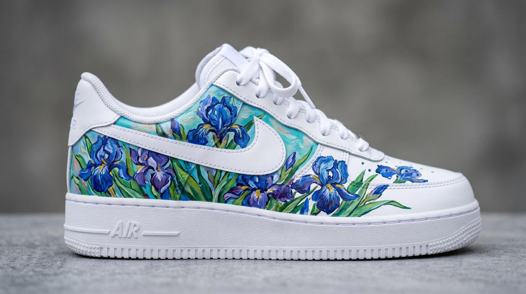 Custom Hand Painted Sneakers, Van Gogh Irises Floral Design, Custom Air Force 1 Style, Art Lover Gift,Anniversary Gift for Her,Birthday Gift