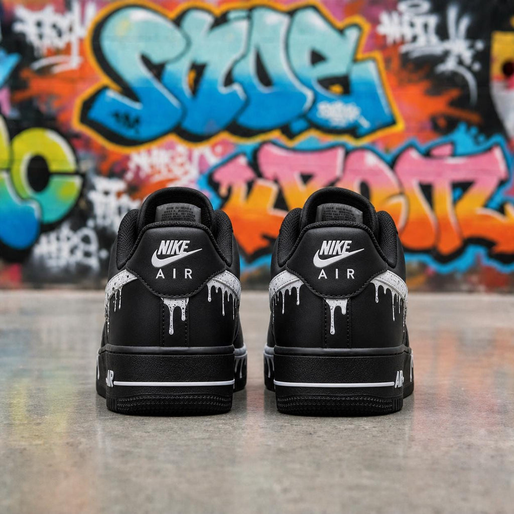 Black&White Splash Sneakers with Rope Laces,Stacked Liquid Drip AF1 with Rope Laces,Graduation Gift for Him