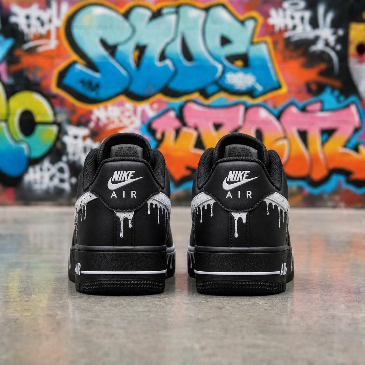 Black&White Splash Sneakers with Rope Laces,Stacked Liquid Drip AF1 with Rope Laces,Graduation Gift for Him