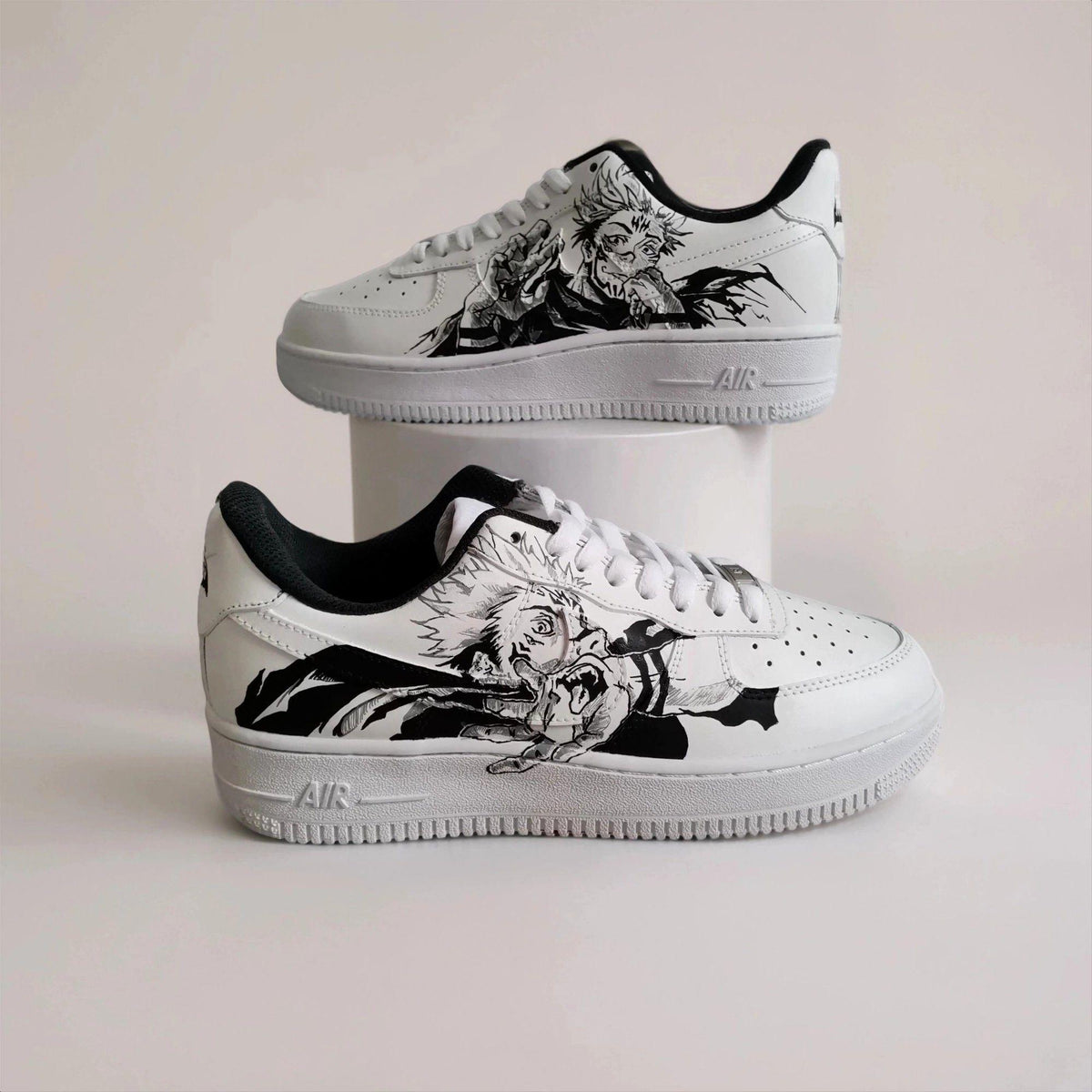 Custom White AF1 Manga Art ?C Hand Painted Black White Anime Faces, Unique Comic Panel Sneakers, Birthday Gift for Manga Lovers