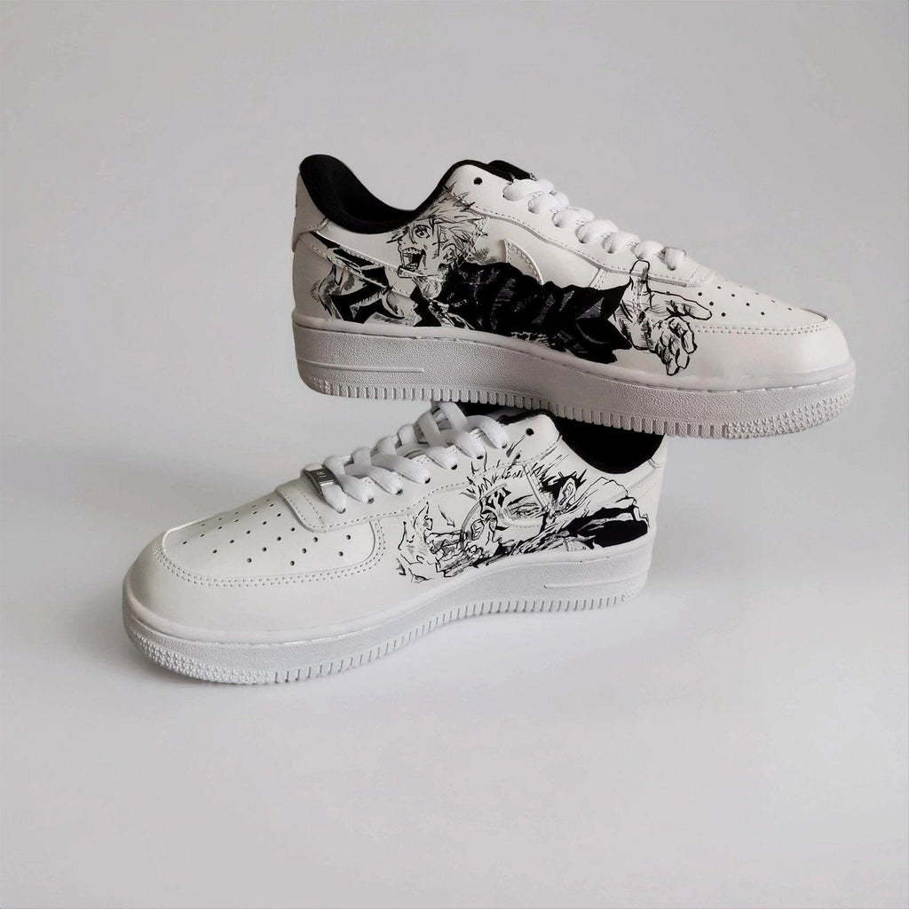 Custom White AF1 Manga Art ?C Hand Painted Black White Anime Faces, Unique Comic Panel Sneakers, Birthday Gift for Manga Lovers