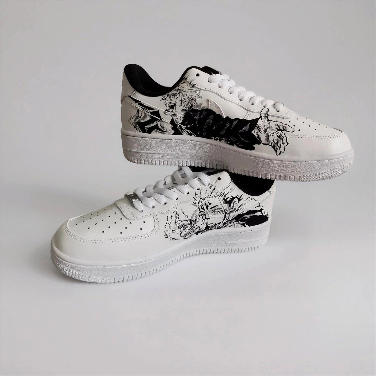 Custom White AF1 Manga Art ?C Hand Painted Black White Anime Faces, Unique Comic Panel Sneakers, Birthday Gift for Manga Lovers