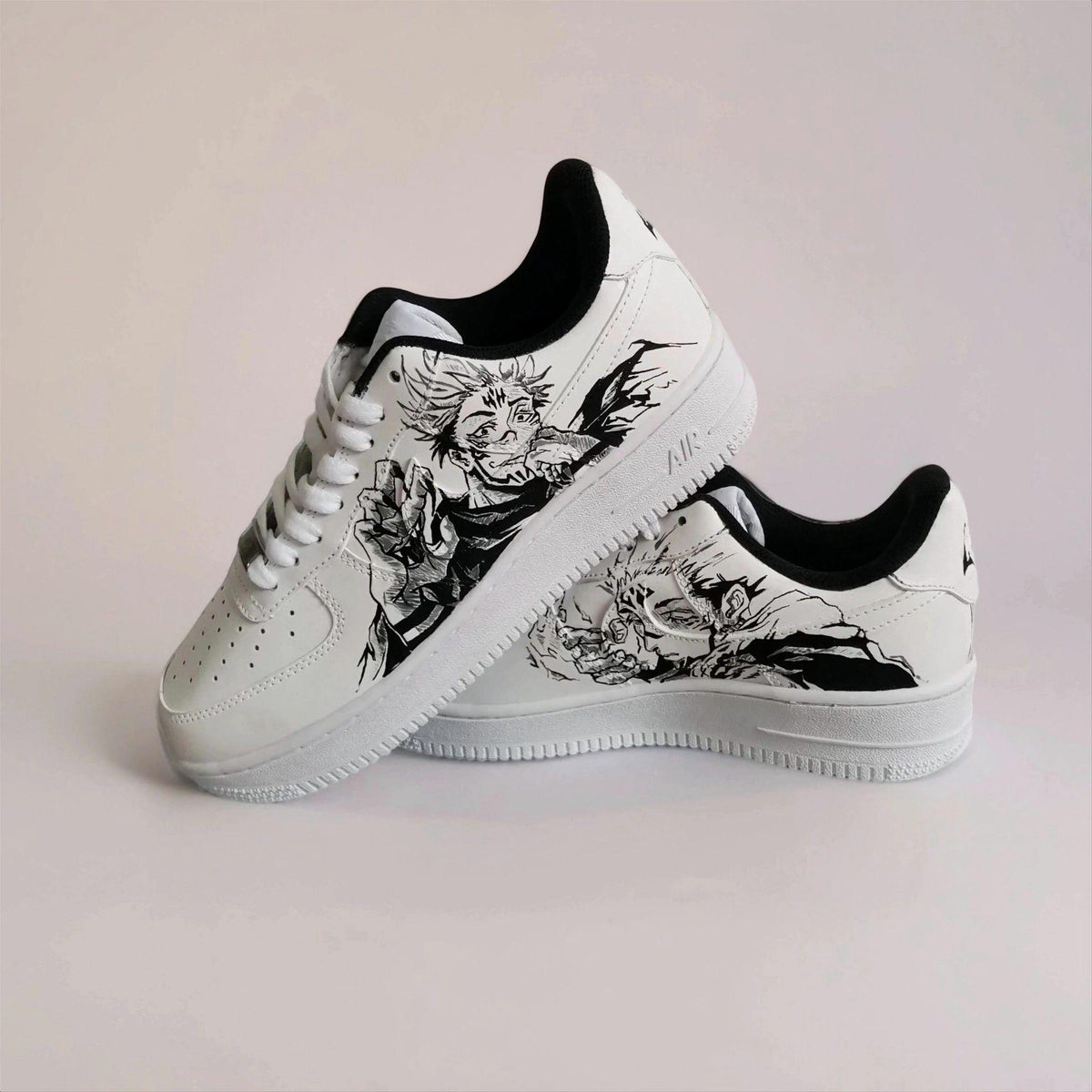 Custom White AF1 Manga Art ?C Hand Painted Black White Anime Faces, Unique Comic Panel Sneakers, Birthday Gift for Manga Lovers