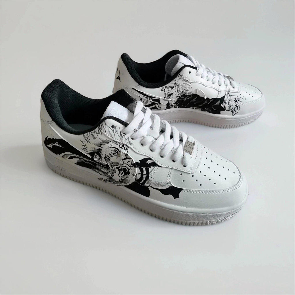 Custom White AF1 Manga Art ?C Hand Painted Black White Anime Faces, Unique Comic Panel Sneakers, Birthday Gift for Manga Lovers