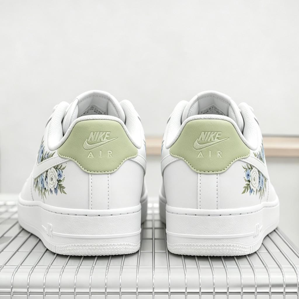 Blue Floral Air Force 1 ,Hand Painted Botanical AF1 Sneakers for Unique Birthday and Graduation Gift