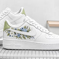 Blue Floral Air Force 1 ,Hand Painted Botanical AF1 Sneakers for Unique Birthday and Graduation Gift