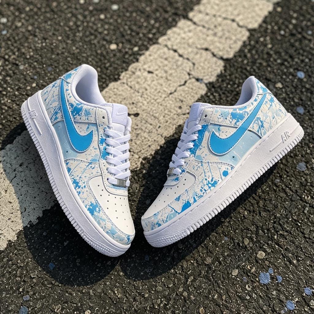 Blue Splatter Paint Air Force 1, Minimalist Custom Shoes, Handmade Street Style Sneakers, Unisex Gift