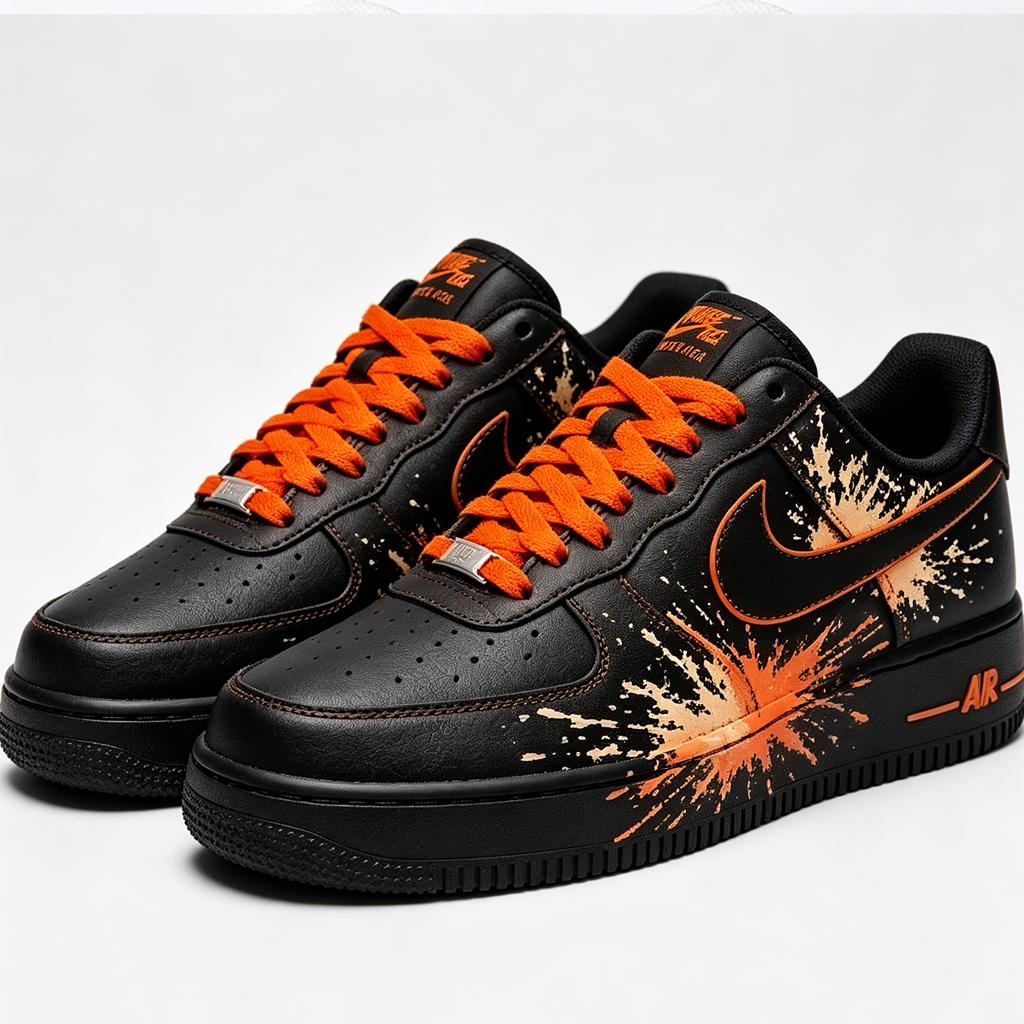 Black&Orange Splatter AF1 Streetwear Sneakers,Hand Painted Paint Splatter Sneakers,Unique Gift for Him