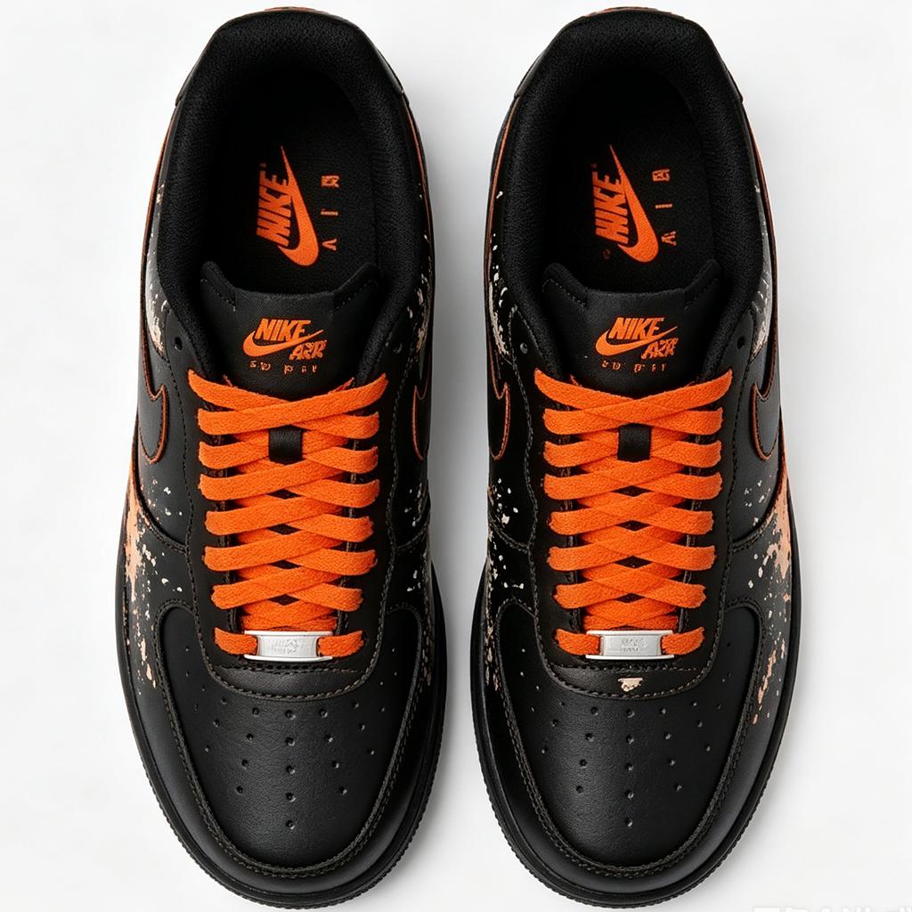 Black&Orange Splatter AF1 Streetwear Sneakers,Hand Painted Paint Splatter Sneakers,Unique Gift for Him