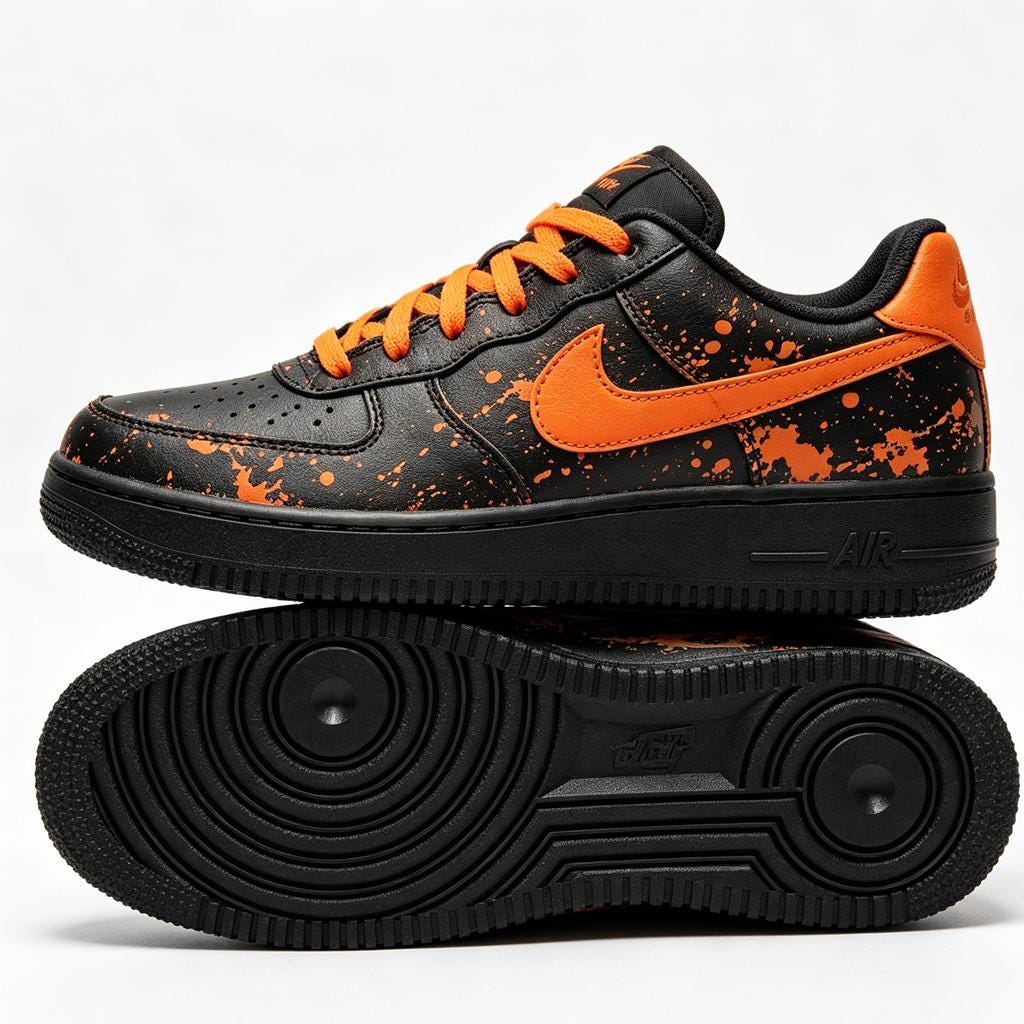 Black&Orange Splatter AF1 Streetwear Sneakers,Hand Painted Paint Splatter Sneakers,Unique Gift for Him