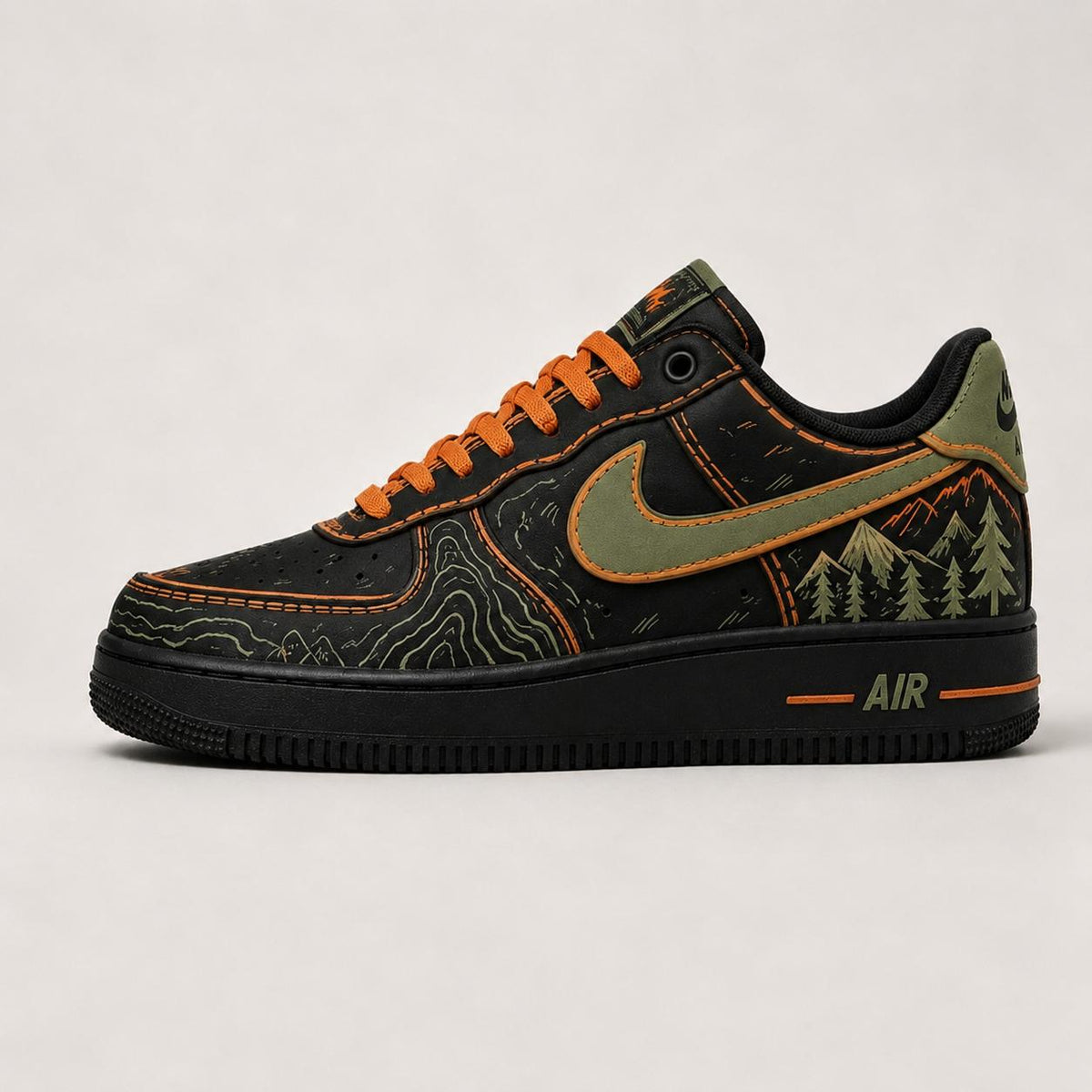 Custom Air Force 1 Forest Sneakers,Hand-Painted Black& Green Air Force 1,Custom Hiking Sneakers