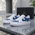 Custom Blue& White Air Force 1 ,Hand-Painted Paisley Sports Sneakers,Abstract Style Gift For Him