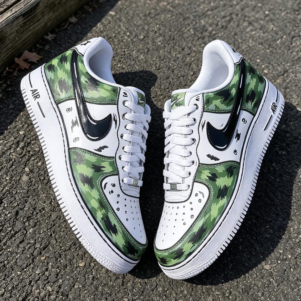 Custom Comic Style Camo Air Force 1, Cartoon Effect Sneakers, Hand Painted Urban Streetwear Shoes, Unique Gift for Him