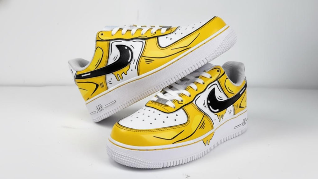 Custom Hand Painted Sneakers, Yellow Cartoon Drip Design, Custom Air Force 1 Style, Personalized Shoes, Unique Gift for Him, Birthday Gift