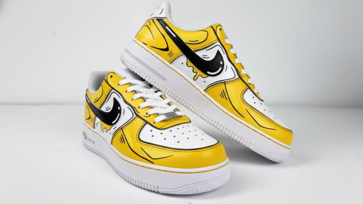 Custom Hand Painted Sneakers, Yellow Cartoon Drip Design, Custom Air Force 1 Style, Personalized Shoes, Unique Gift for Him, Birthday Gift