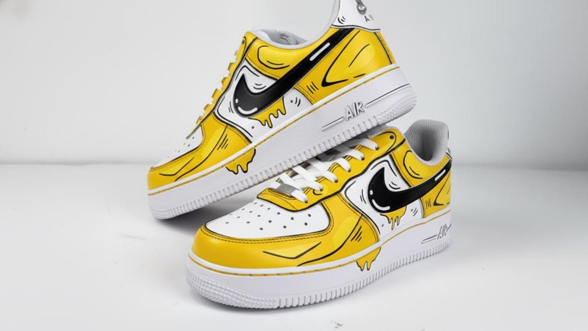 Custom Hand Painted Sneakers, Yellow Cartoon Drip Design, Custom Air Force 1 Style, Personalized Shoes, Unique Gift for Him, Birthday Gift