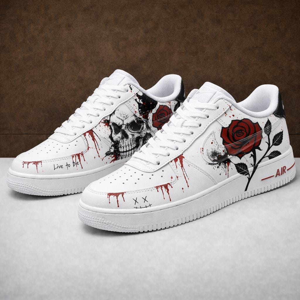 Custom Skull Rose Sneakers,Hand Painted AF1 Streetwear Shoes,Personalized Gift for him