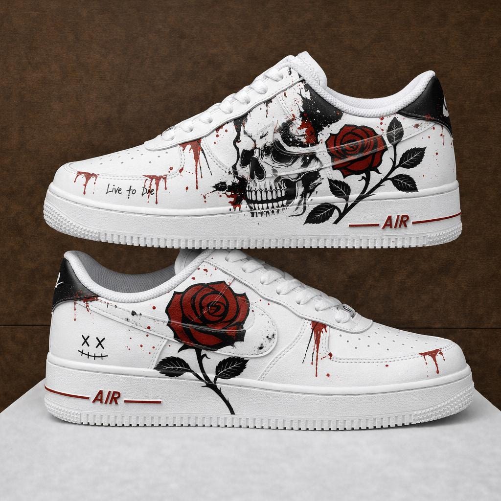 Custom Skull Rose Sneakers,Hand Painted AF1 Streetwear Shoes,Personalized Gift for him