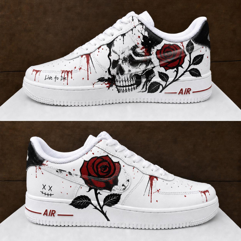 Custom Skull Rose Sneakers,Hand Painted AF1 Streetwear Shoes,Personalized Gift for him