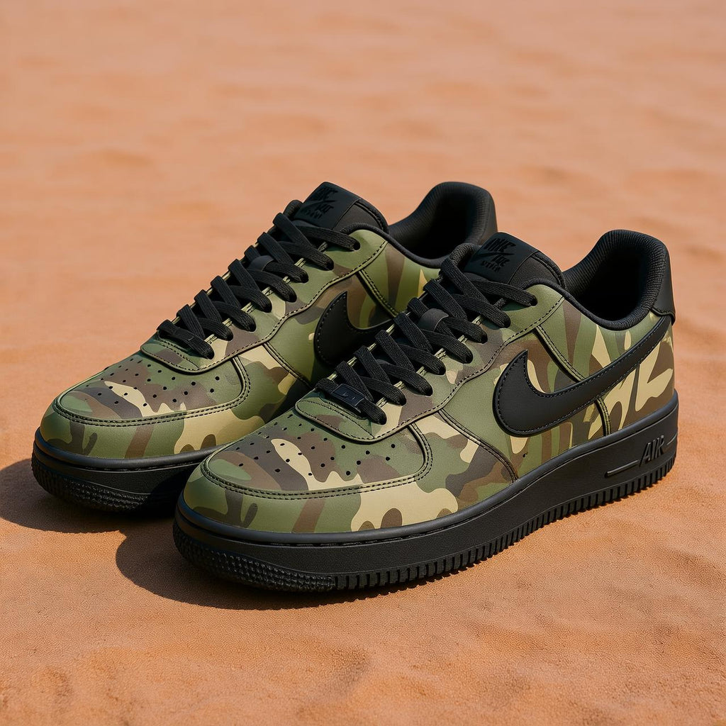 Custom Camo Air Force 1 Sneakers,Hand Painted Green Camouflage,Green Camo AF1 Gift for Him