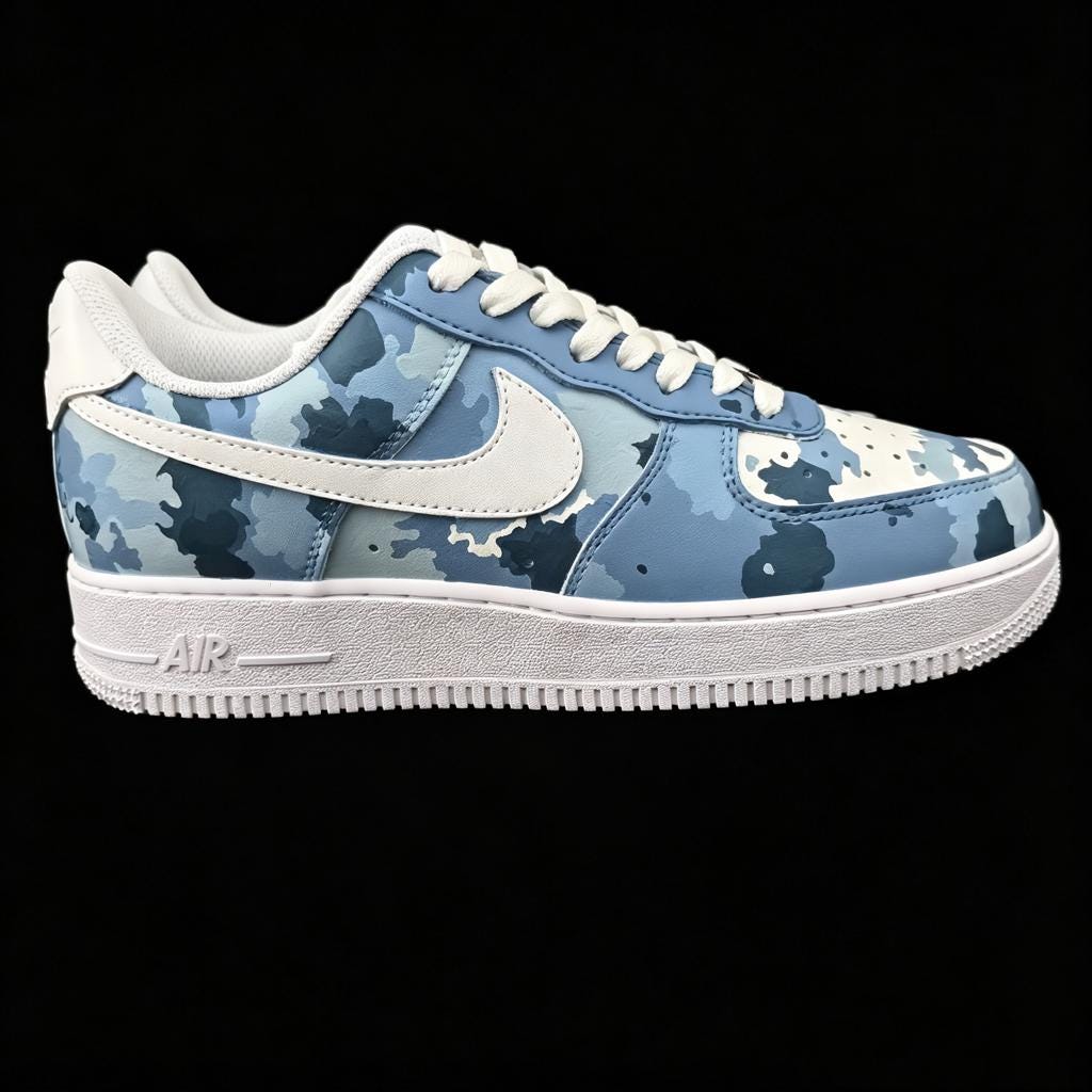 Custom Air Force 1 Blue Camo, Ocean Splatter Hand Painted Shoes,Personalized Name Shoes,Gift for him