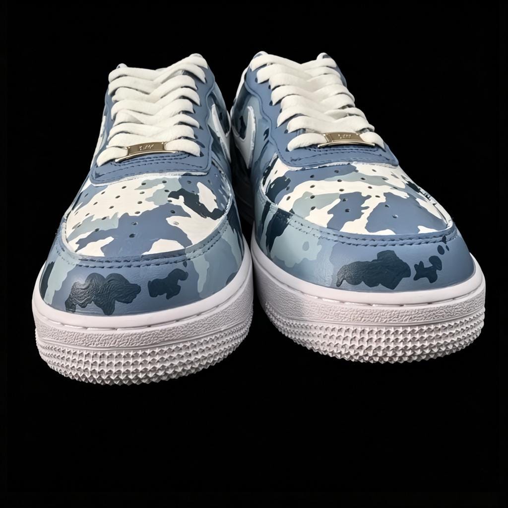 Custom Air Force 1 Blue Camo, Ocean Splatter Hand Painted Shoes,Personalized Name Shoes,Gift for him