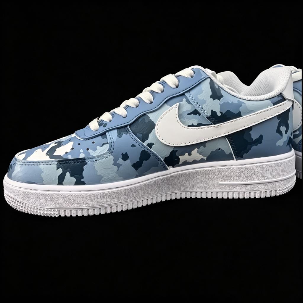 Custom Air Force 1 Blue Camo, Ocean Splatter Hand Painted Shoes,Personalized Name Shoes,Gift for him
