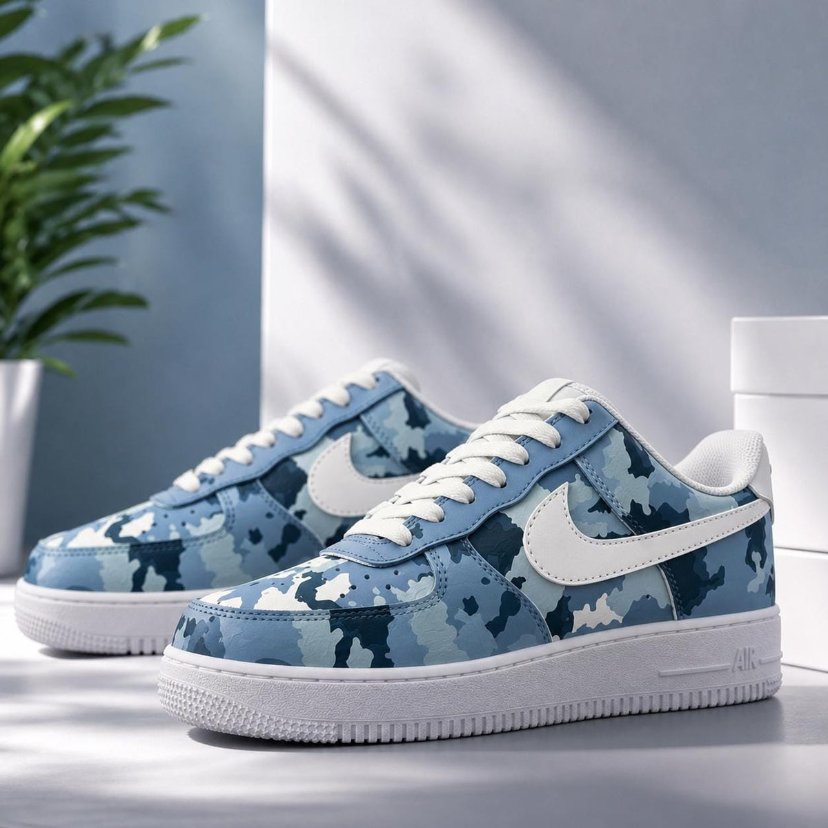Custom Air Force 1 Blue Camo, Ocean Splatter Hand Painted Shoes,Personalized Name Shoes,Gift for him