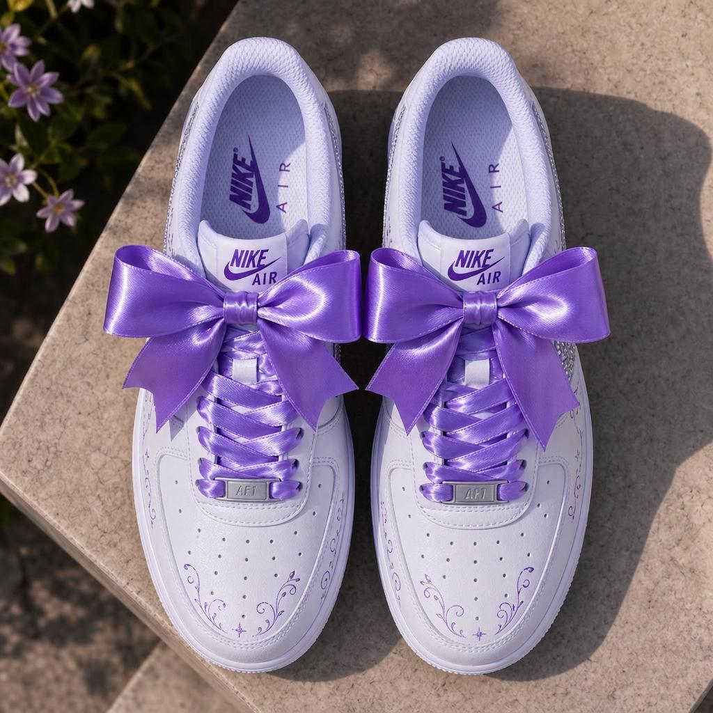 Custom Air Force 1 Purple Butterfly Rhinestone Sneakers, Hand-Painted AF1 Kicks Streetwear Gift for Her