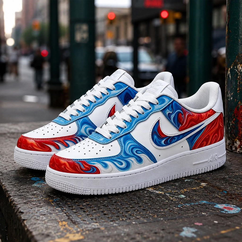CUSTOM NIKE AF1 Liquid Flame Ice Fire Handpainted Skater Sneaker Gift