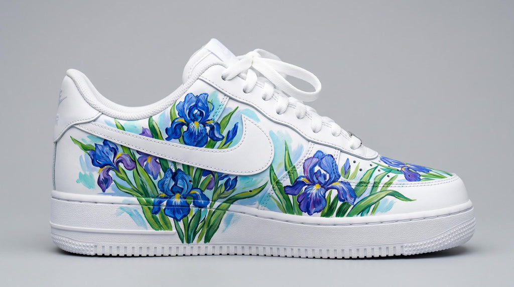 Custom Hand Painted Sneakers, Van Gogh Irises Floral Design, Custom Air Force 1 Style, Art Lover Gift,Anniversary Gift for Her,Birthday Gift