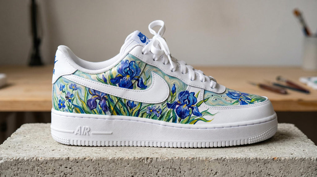 Custom Hand Painted Sneakers, Van Gogh Irises Floral Design, Custom Air Force 1 Style, Art Lover Gift,Anniversary Gift for Her,Birthday Gift