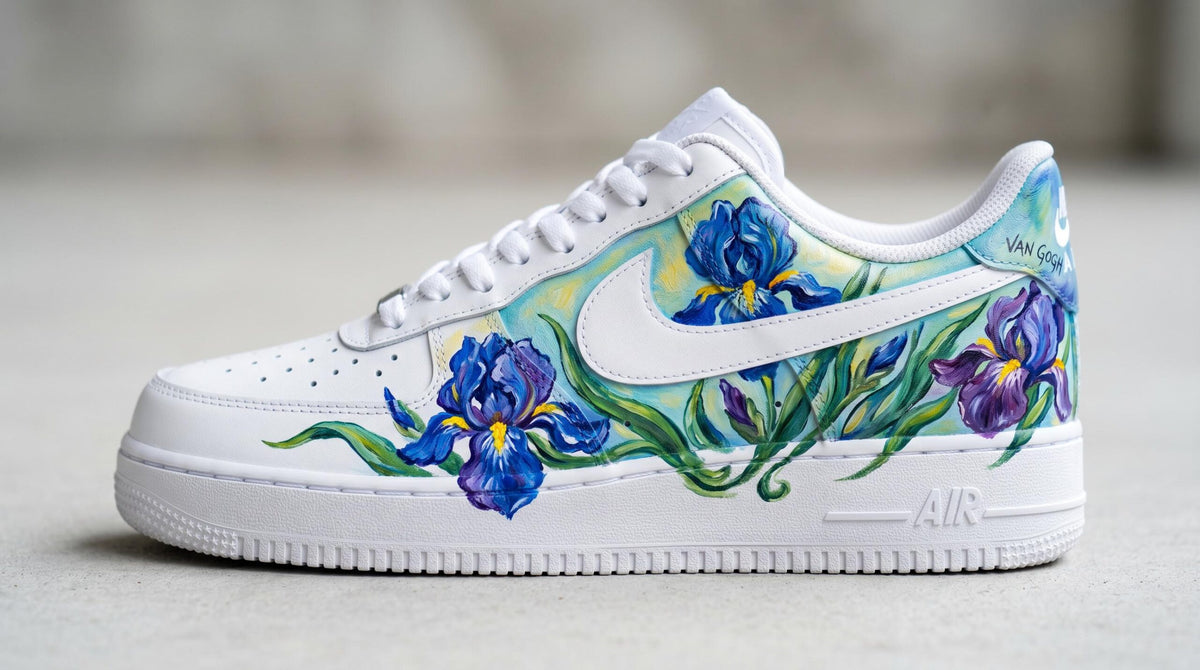 Custom Hand Painted Sneakers, Van Gogh Irises Floral Design, Custom Air Force 1 Style, Art Lover Gift,Anniversary Gift for Her,Birthday Gift