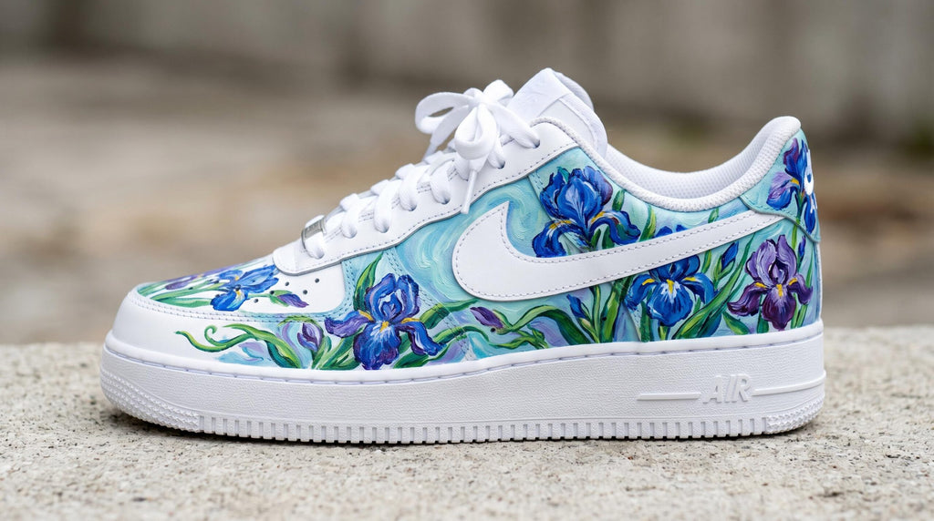 Custom Hand Painted Sneakers, Van Gogh Irises Floral Design, Custom Air Force 1 Style, Art Lover Gift,Anniversary Gift for Her,Birthday Gift