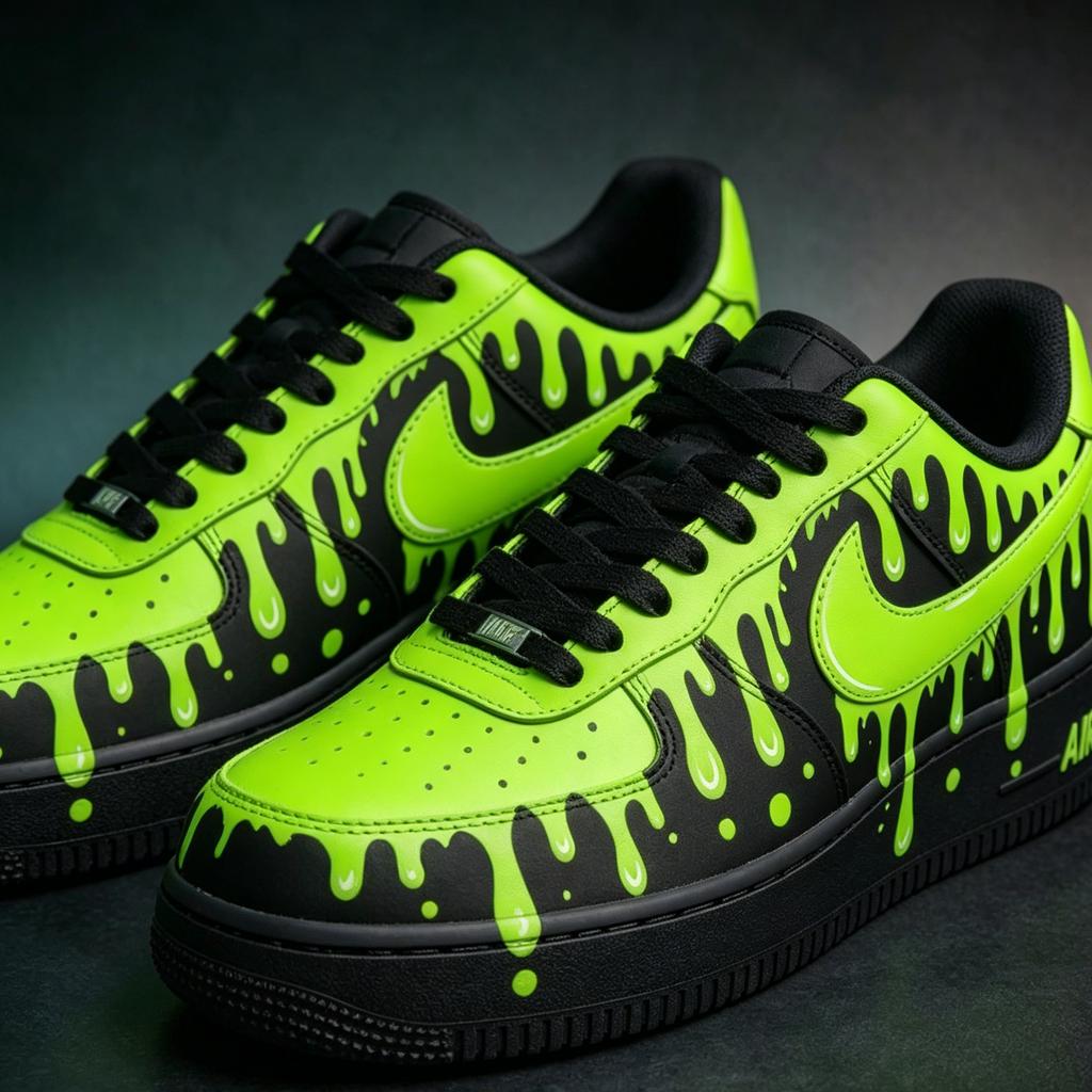 Neon Green Drip Air Force 1 ??Personalized Hand Painted AF1 Sneakers for Streetwear Style Birthday Graduation Gift