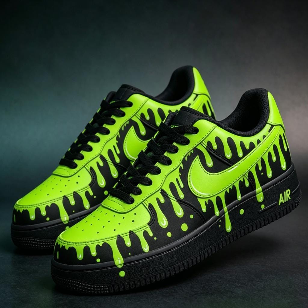 Neon Green Drip Air Force 1 ??Personalized Hand Painted AF1 Sneakers for Streetwear Style Birthday Graduation Gift