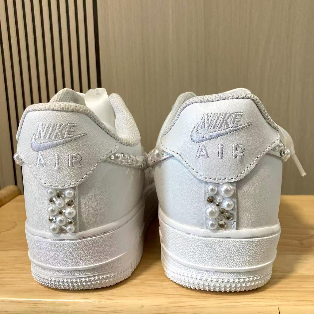 Custom Bride Silver Rhinestone Sneakers, Personalized Bride Pearl Rhinestone Sneakers, Bridesmaid and Best Man Gift, Prom Wedding Shoes