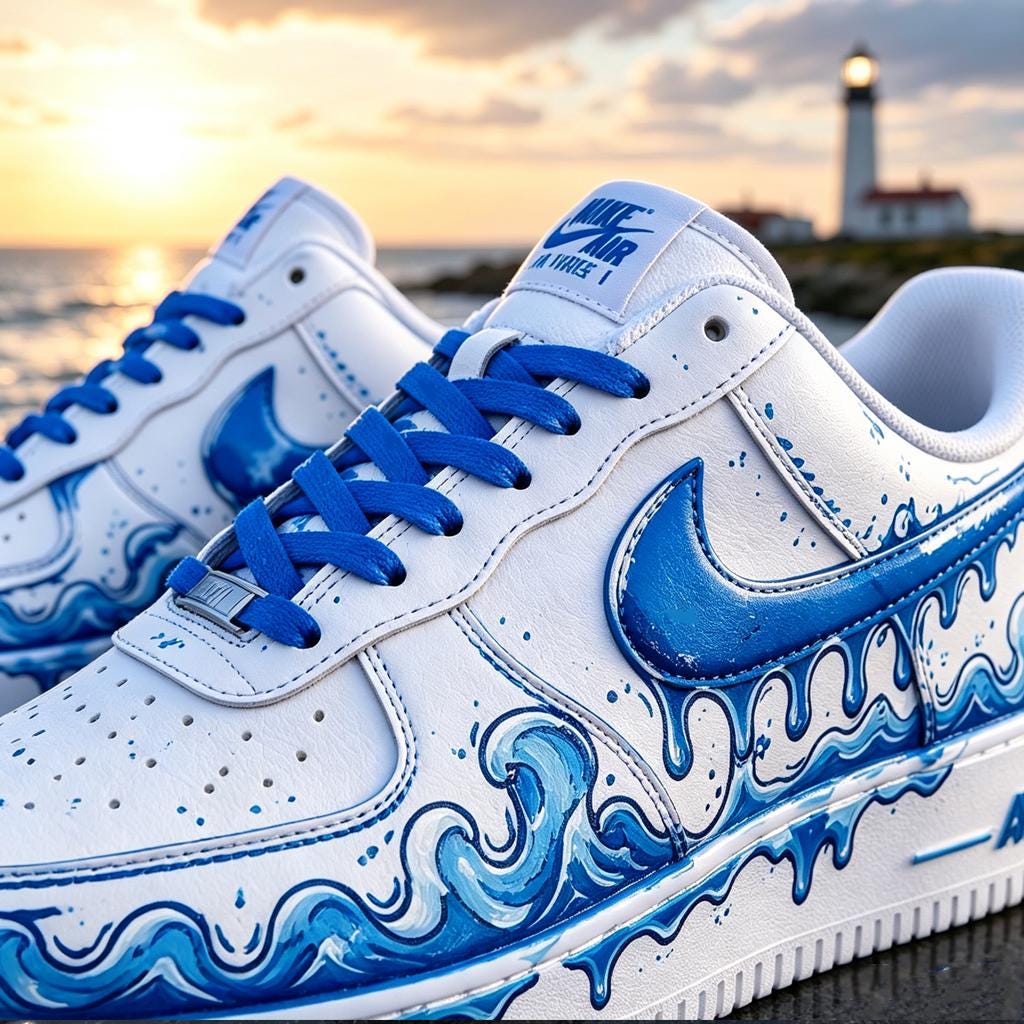 Custom Wave Art Air Force 1 Blue Ocean Aesthetic Painted Shoes Seaside Travel Sneaker Graduate Gift Custom Footwear,Gift for him