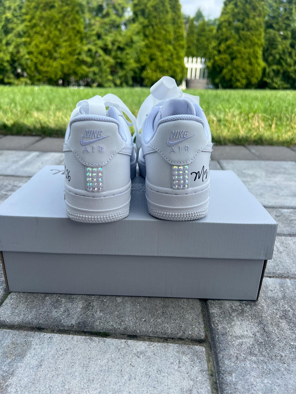 Personalized Bridal Air Force 1 Sneakers White iridescent Rhinestone Wedding Shoes
