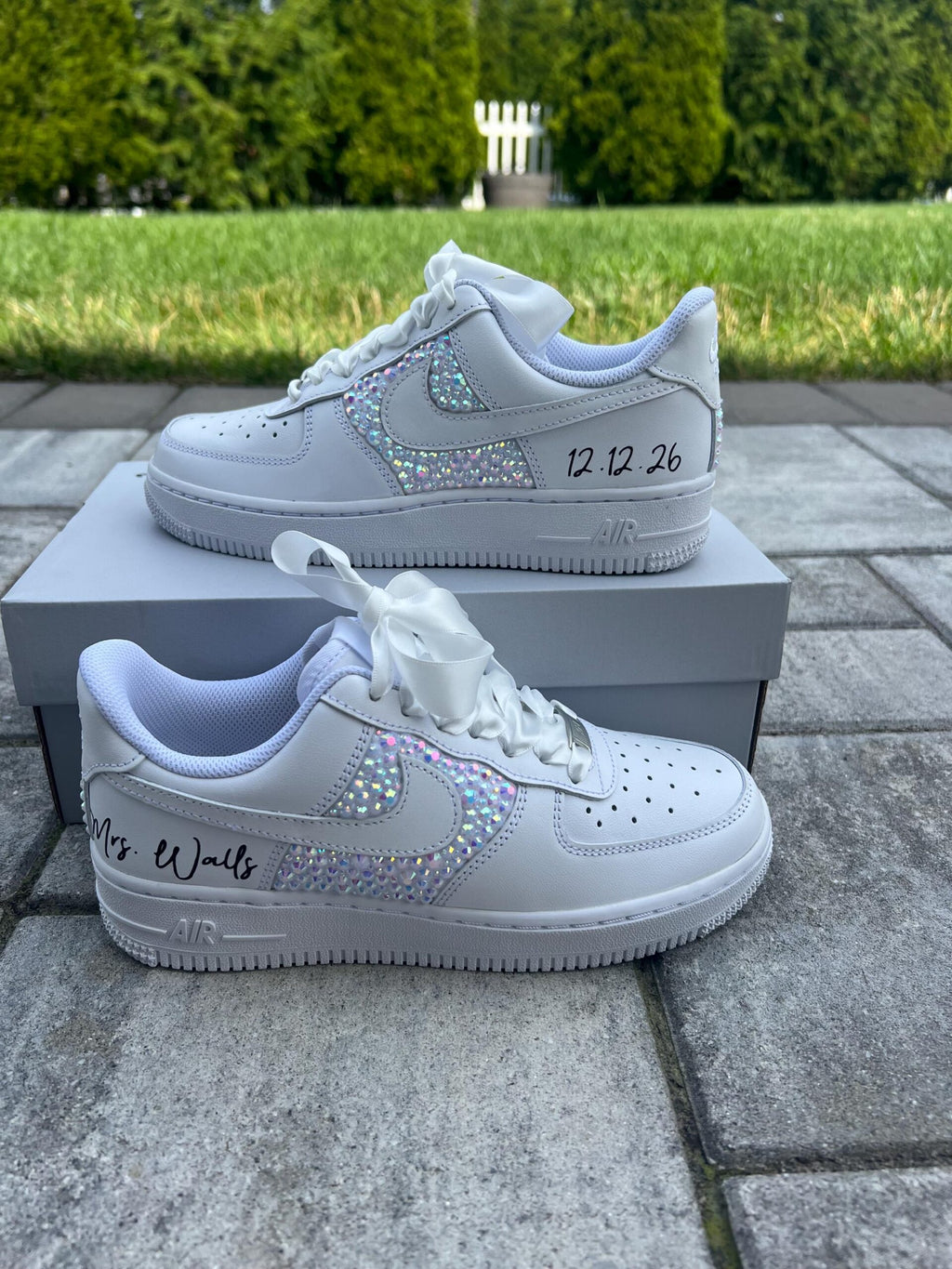 Personalized Bridal Air Force 1 Sneakers White iridescent Rhinestone Wedding Shoes