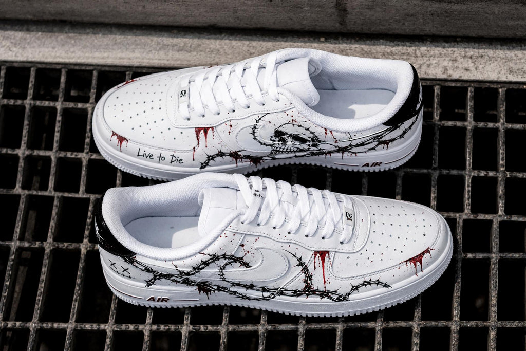 Custom Skull Barbed Wire Sneakers,Hand Painted AF1 Streetwear Shoes,Personalized Gift for him